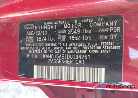 2013 Hyundai Accent Se from USA, damaged, VIN KMHCU5AE1DU134261